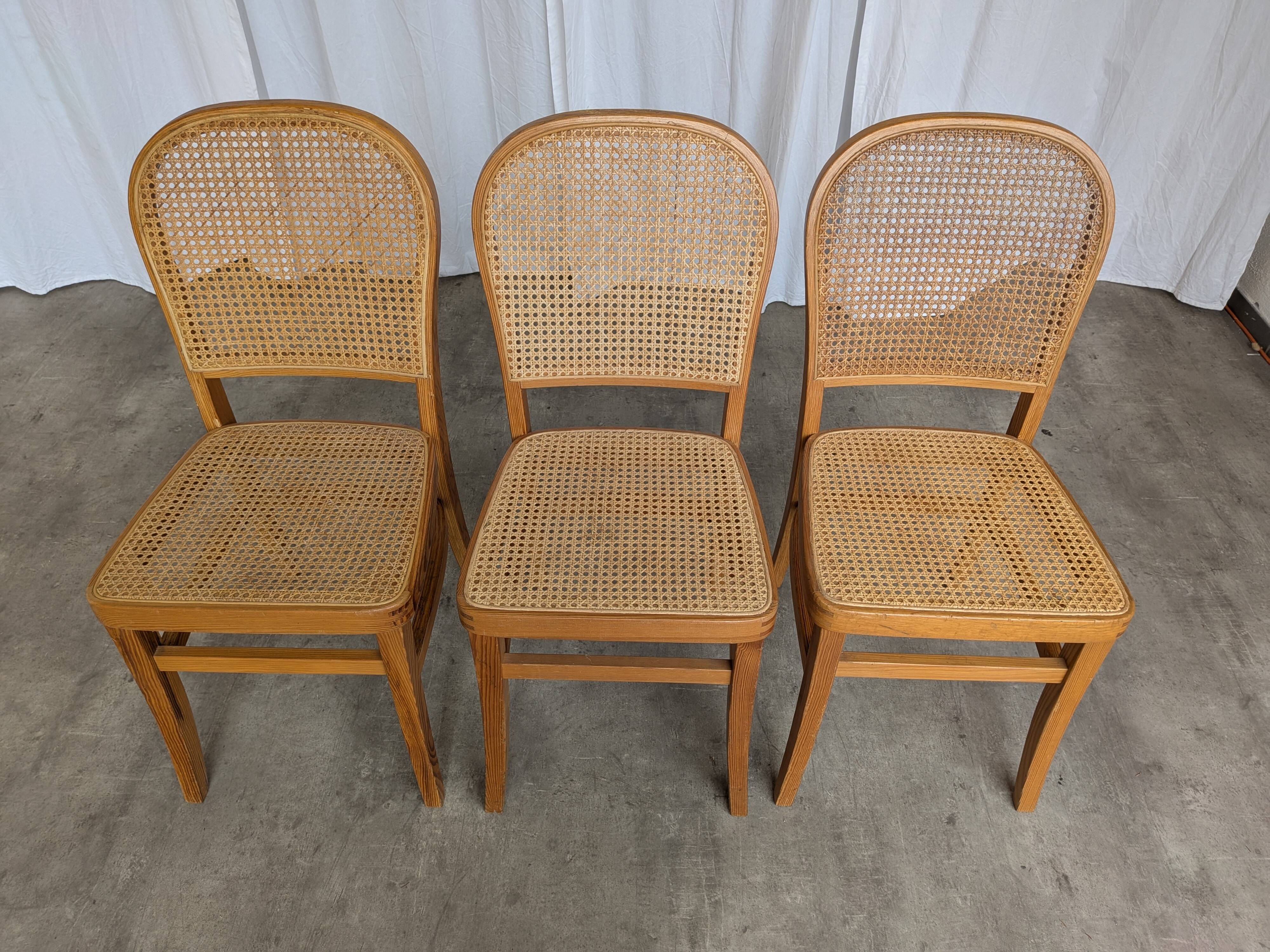 Set of 3 Vintage Wooden Dining Chairs with Cane Seat - Mid-Century Yugoslav