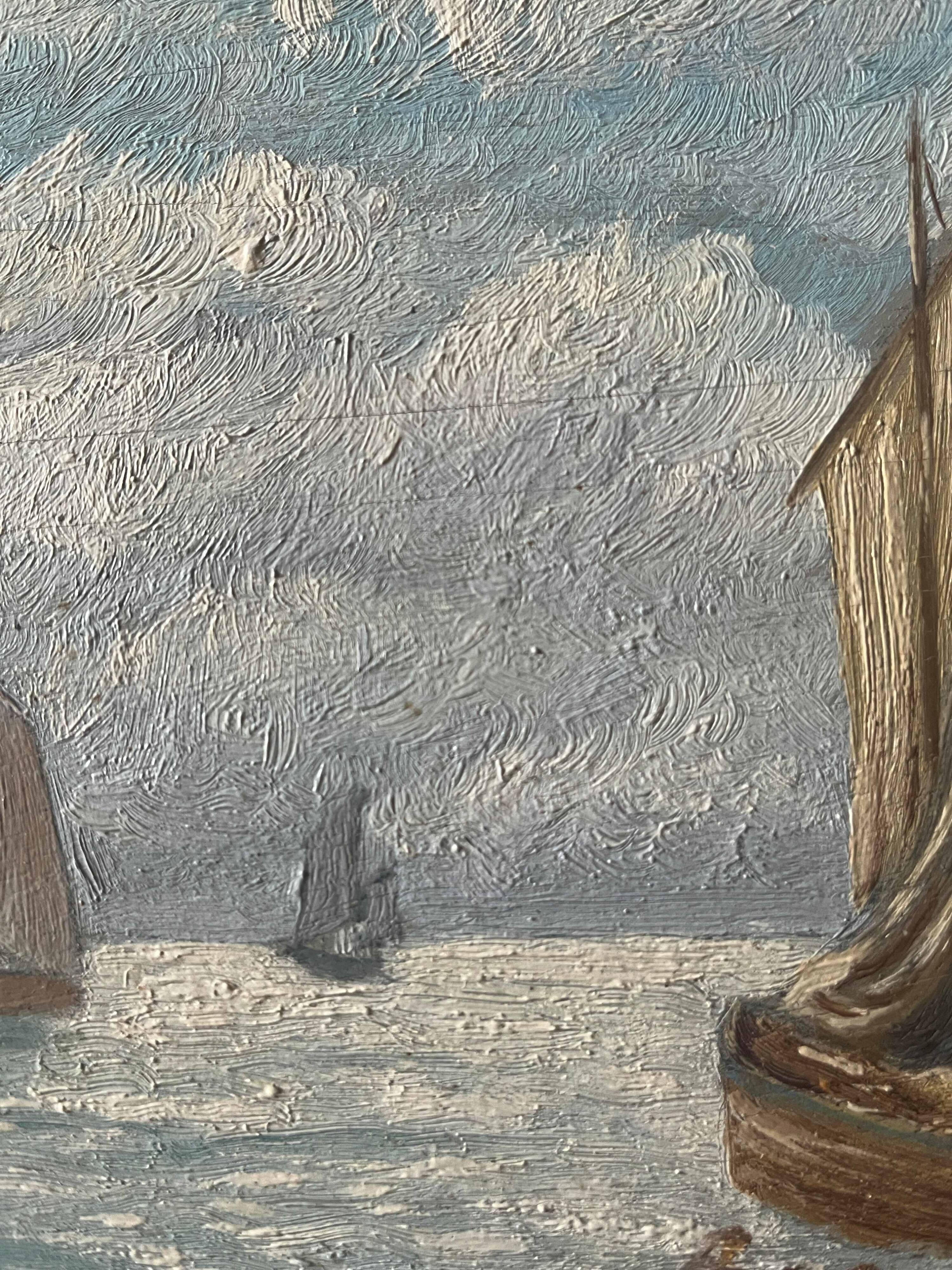 Old painting Marine Seaside signed around 1950