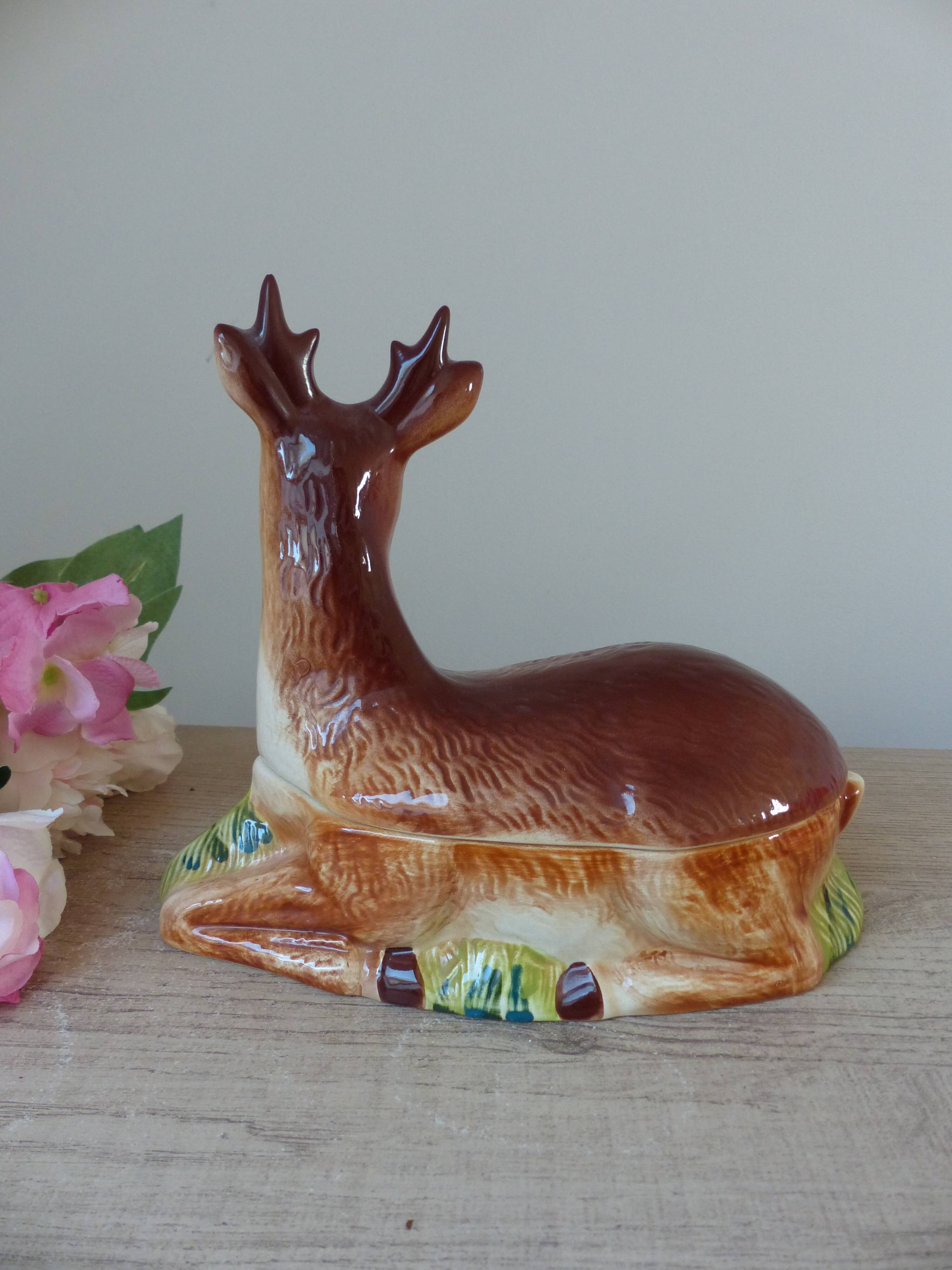 Deer pâté dish, vintage ceramic terrine