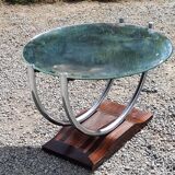 Art deco coffee table mirror base chrome and rosewood