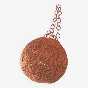 Vintage orange rattan ball pendant from the 70s