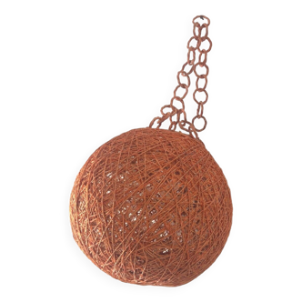 Suspension boule rotin orange Vintage année 70