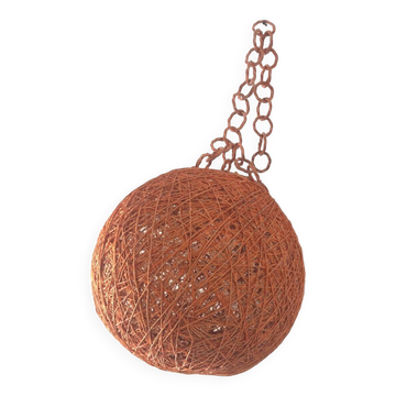 Suspension boule rotin orange Vintage année 70