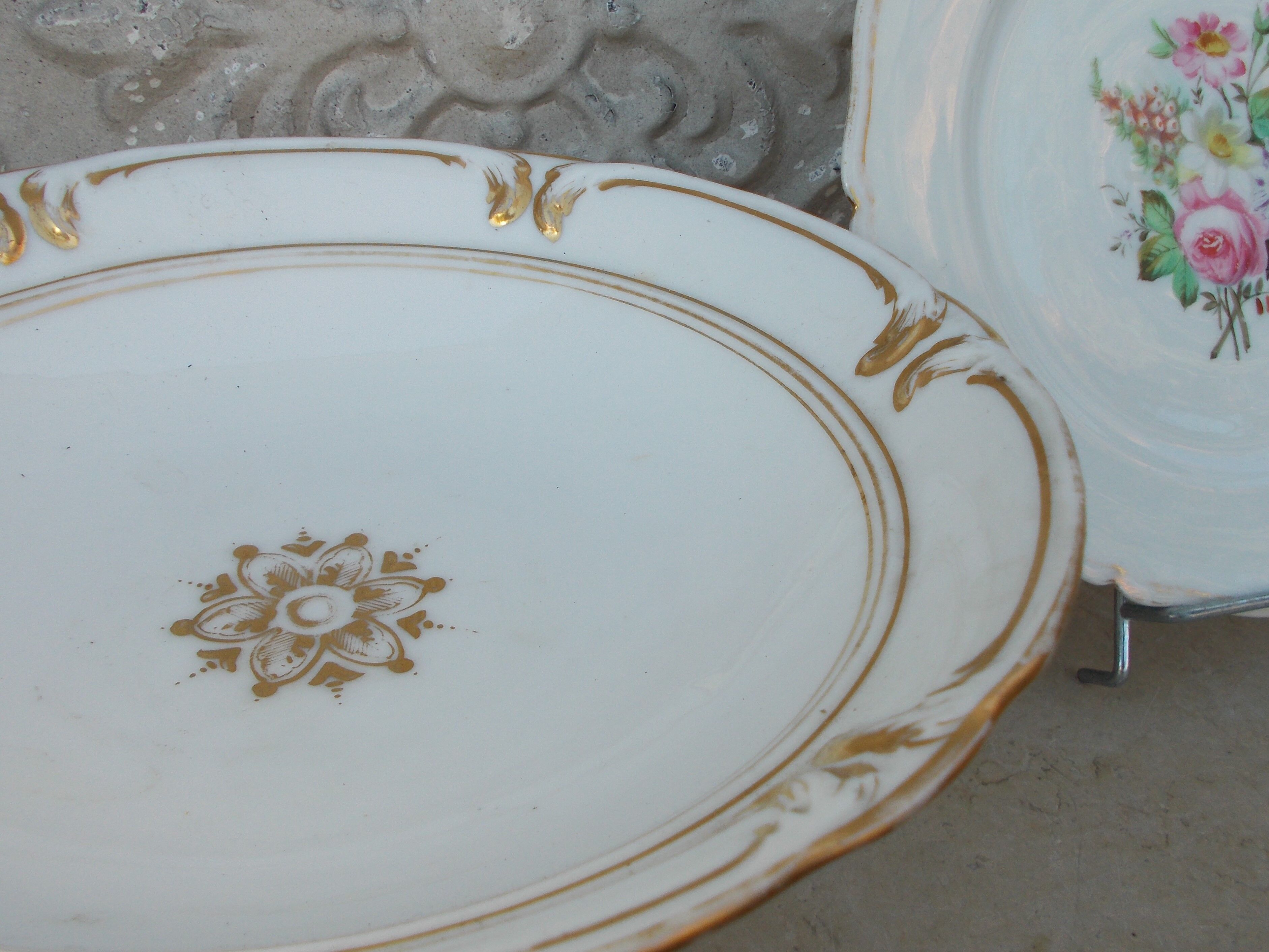 Compotier et assiette peinte porcelaine Vieux Paris XIXème