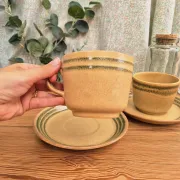 Two vintage Sarreguemines stoneware breakfast cups.