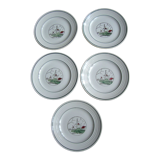 Set of 5 antique dessert plates St Amand décor Flanders