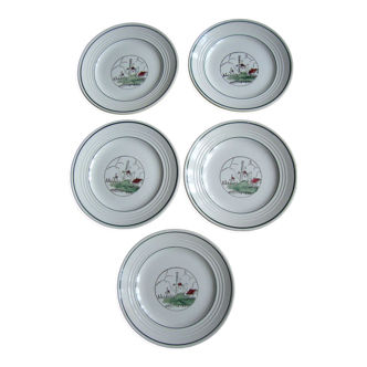Set of 5 antique dessert plates St Amand décor Flanders