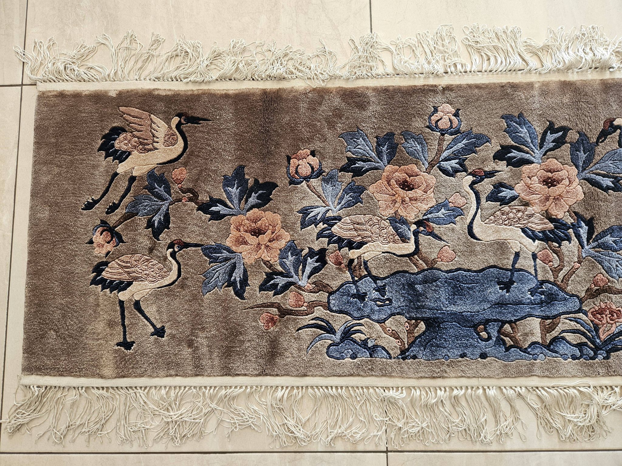 Luxurious Rug 100% SILK/China/Hand-Tied/Crane Motif/1950s