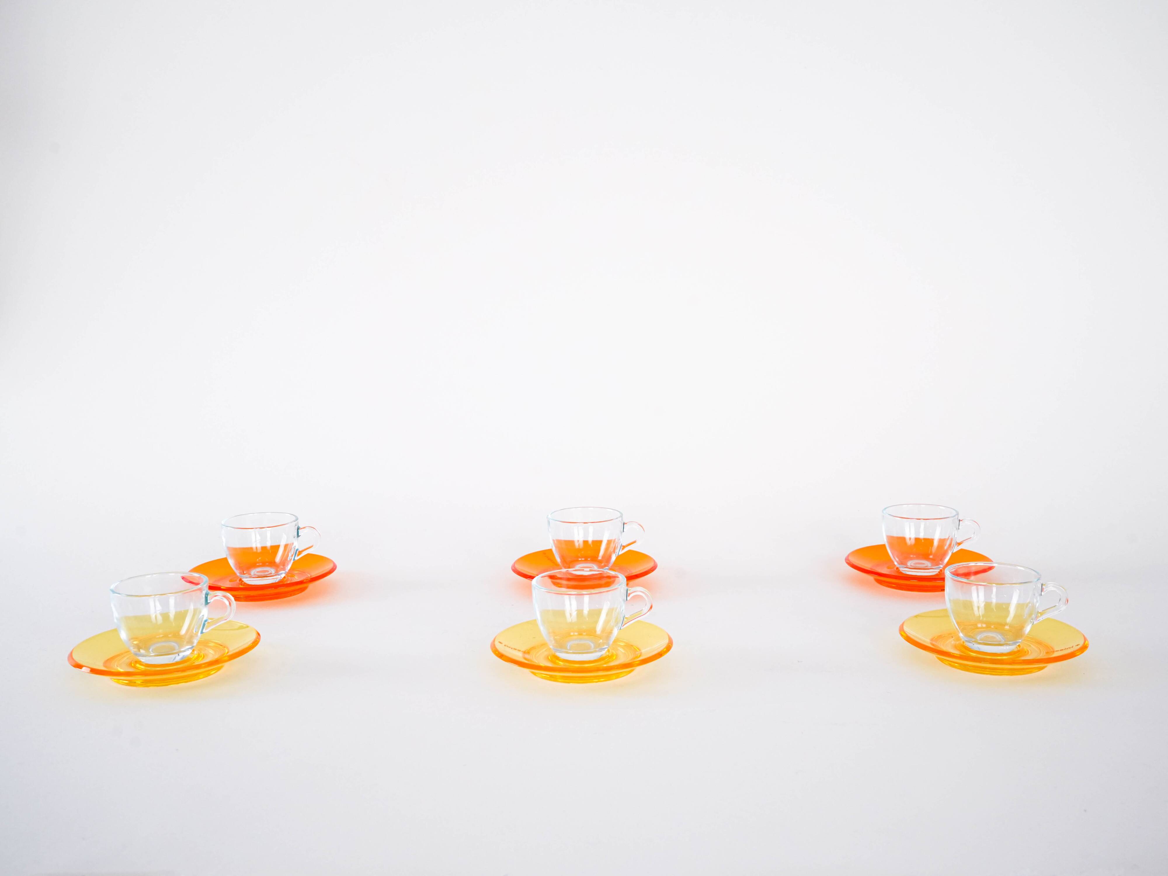 Set of glass cups, Italian design, 1970s, manufactured by Fratelli Guzzini