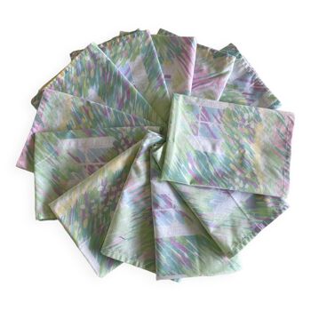 Ensemble de 12 serviettes vintage pastels années 80 - polycoton - 43x43cm