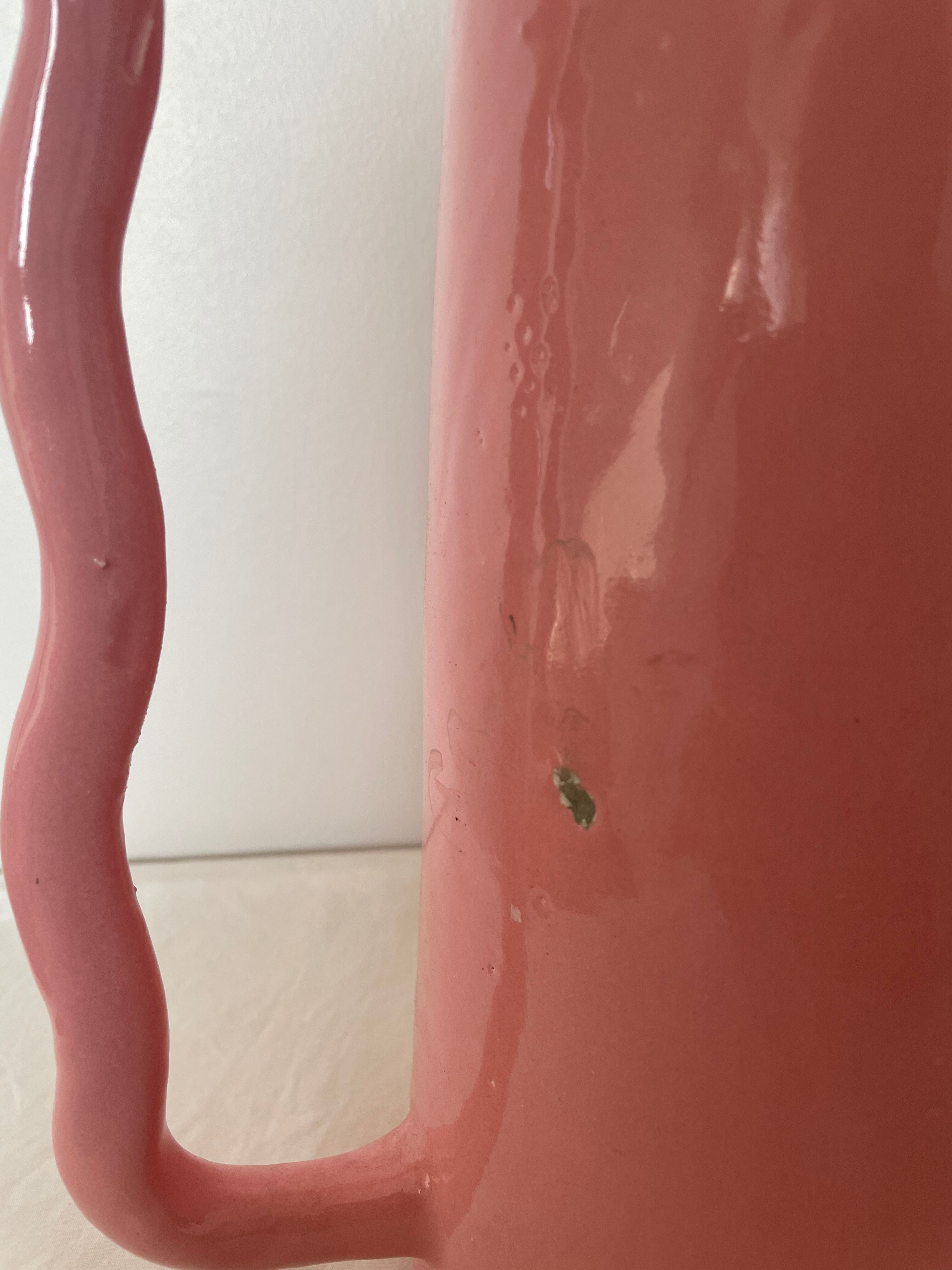 Handmade abstract pink ceramic vase with wavy handmade handmade