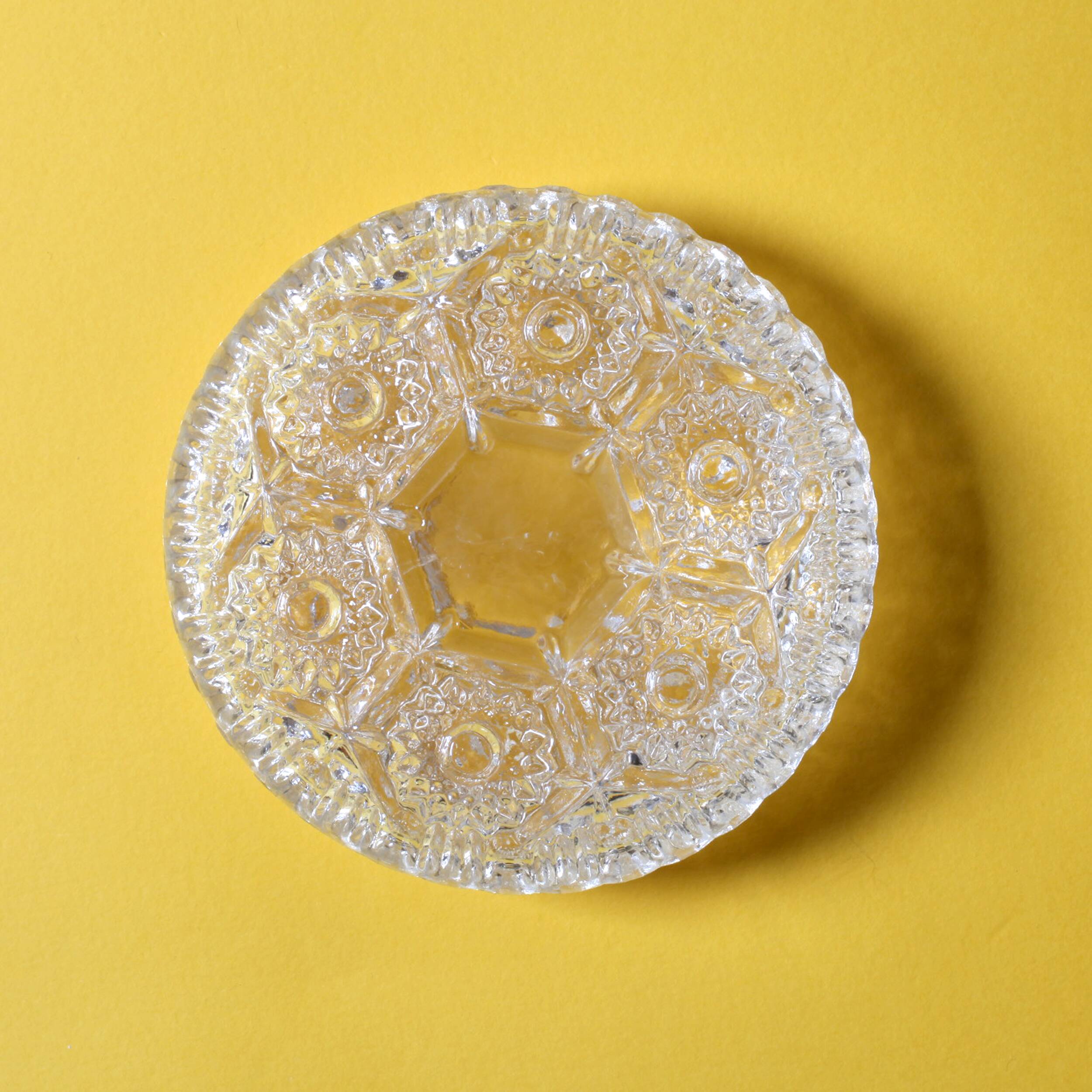 Mid-Century Pressed Glass Jewelry Box / Geometric Bonbon Candy Jar