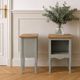 Pair of restored antique bedside tables, carefully refurbished. Painted in grey-green.
