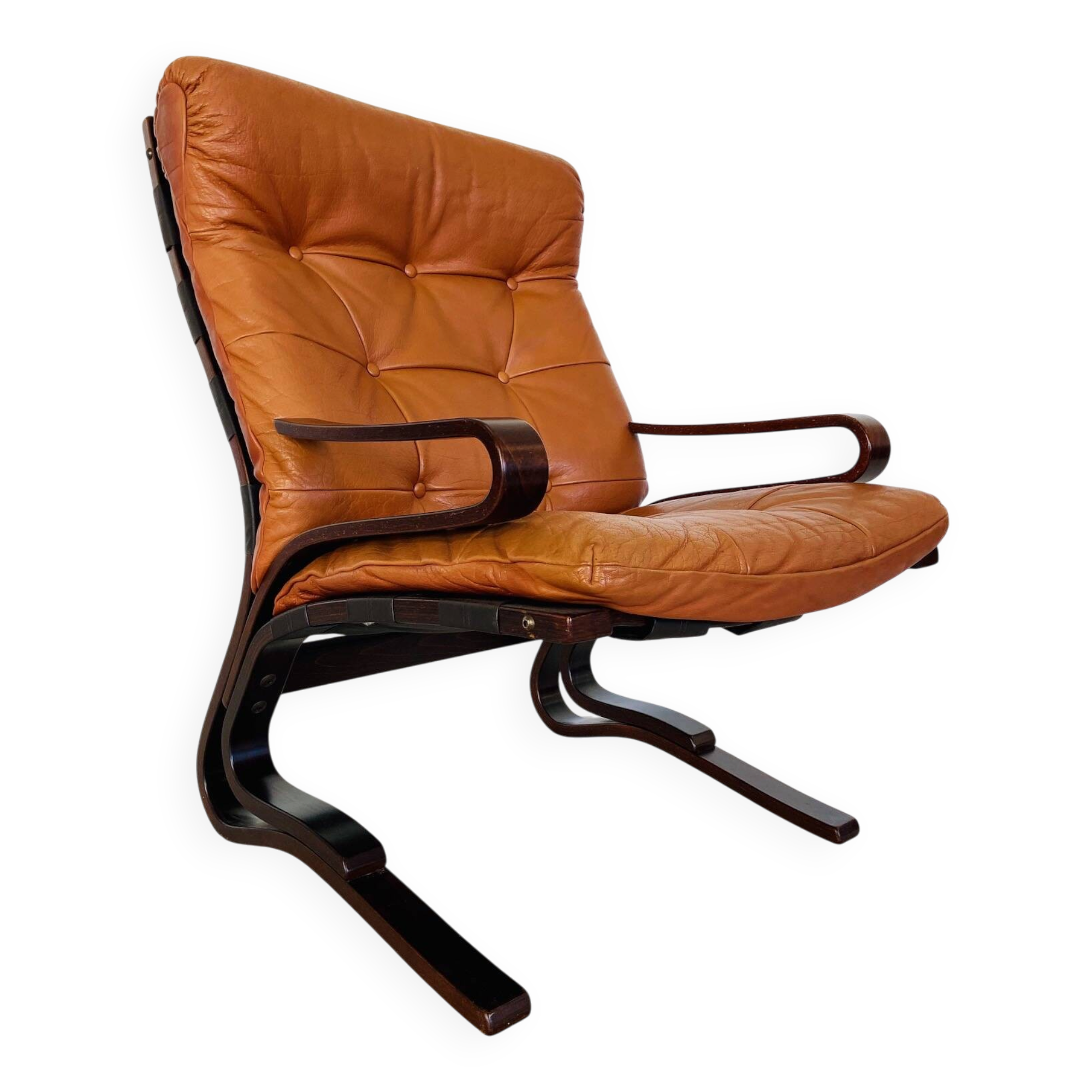 Vintage Scandinavian cognac lounge chair by Oddvin Rykken
