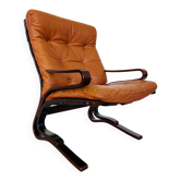 Vintage Scandinavian cognac lounge chair by Oddvin Rykken