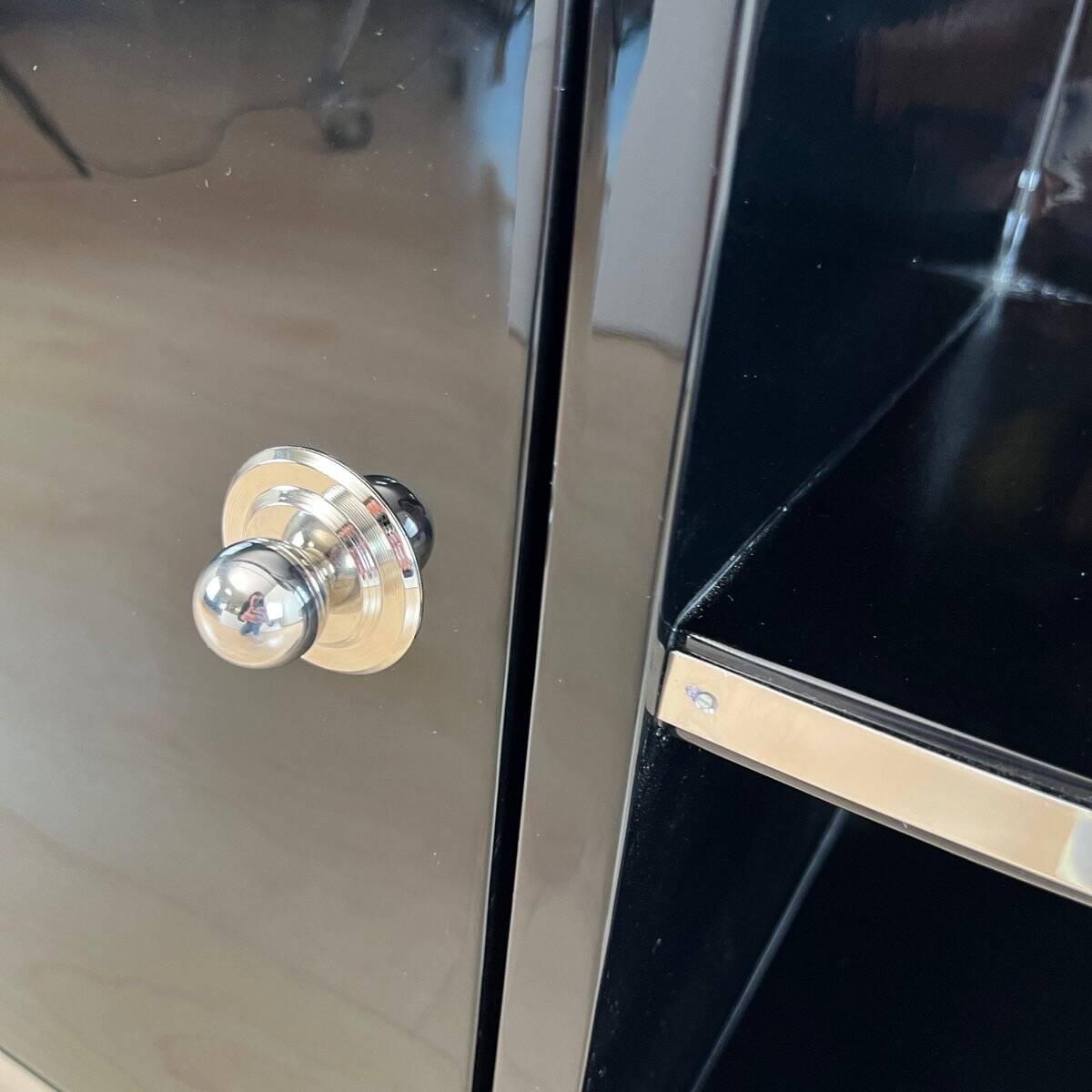 Art Deco Black Lacquered Lowboard with Chrome Fittings, France, 1930s