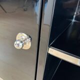 Art Deco Black Lacquered Lowboard with Chrome Fittings, France, 1930s