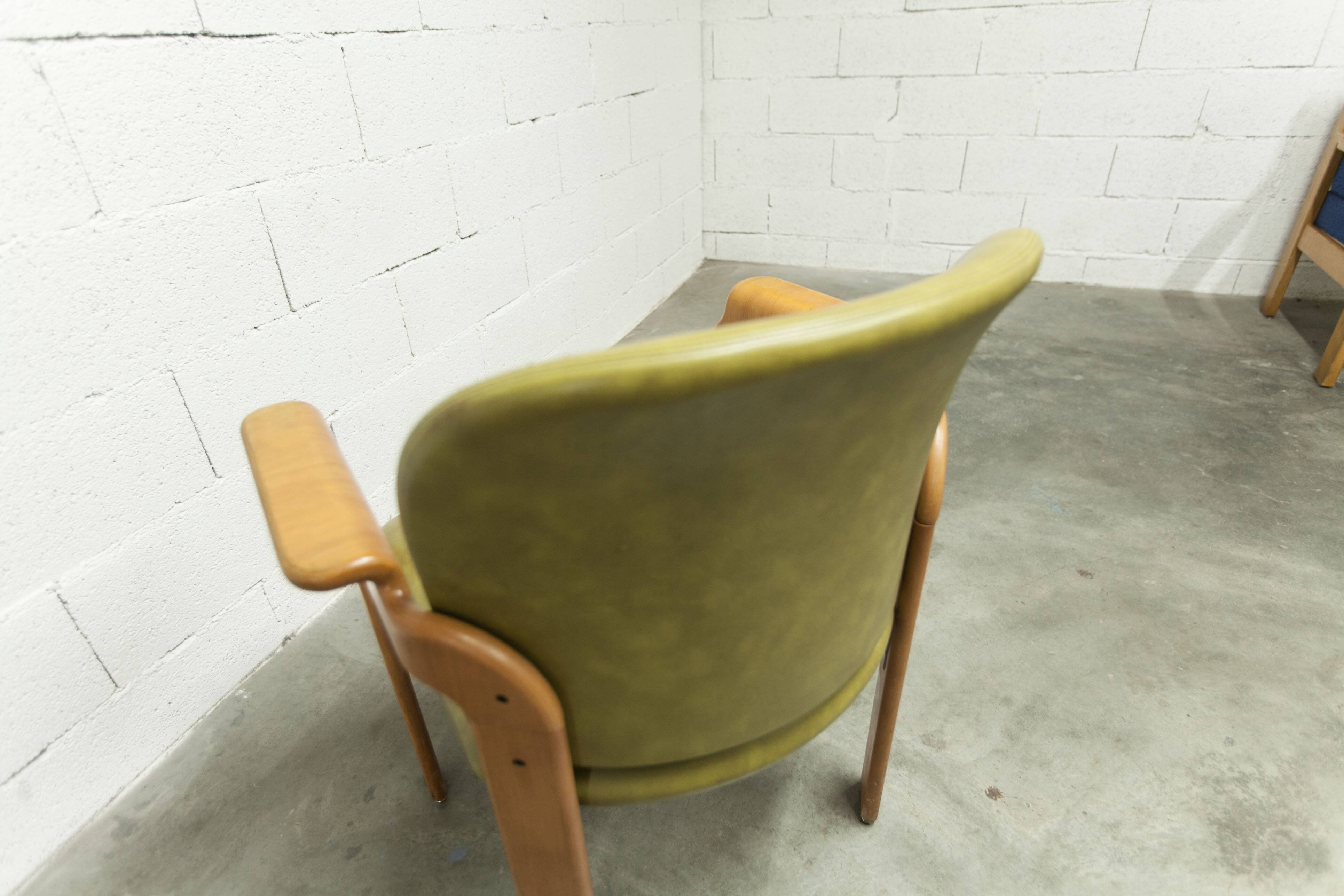 Bruno Rey solid beech bridge armchair for Dietiker 1960 green