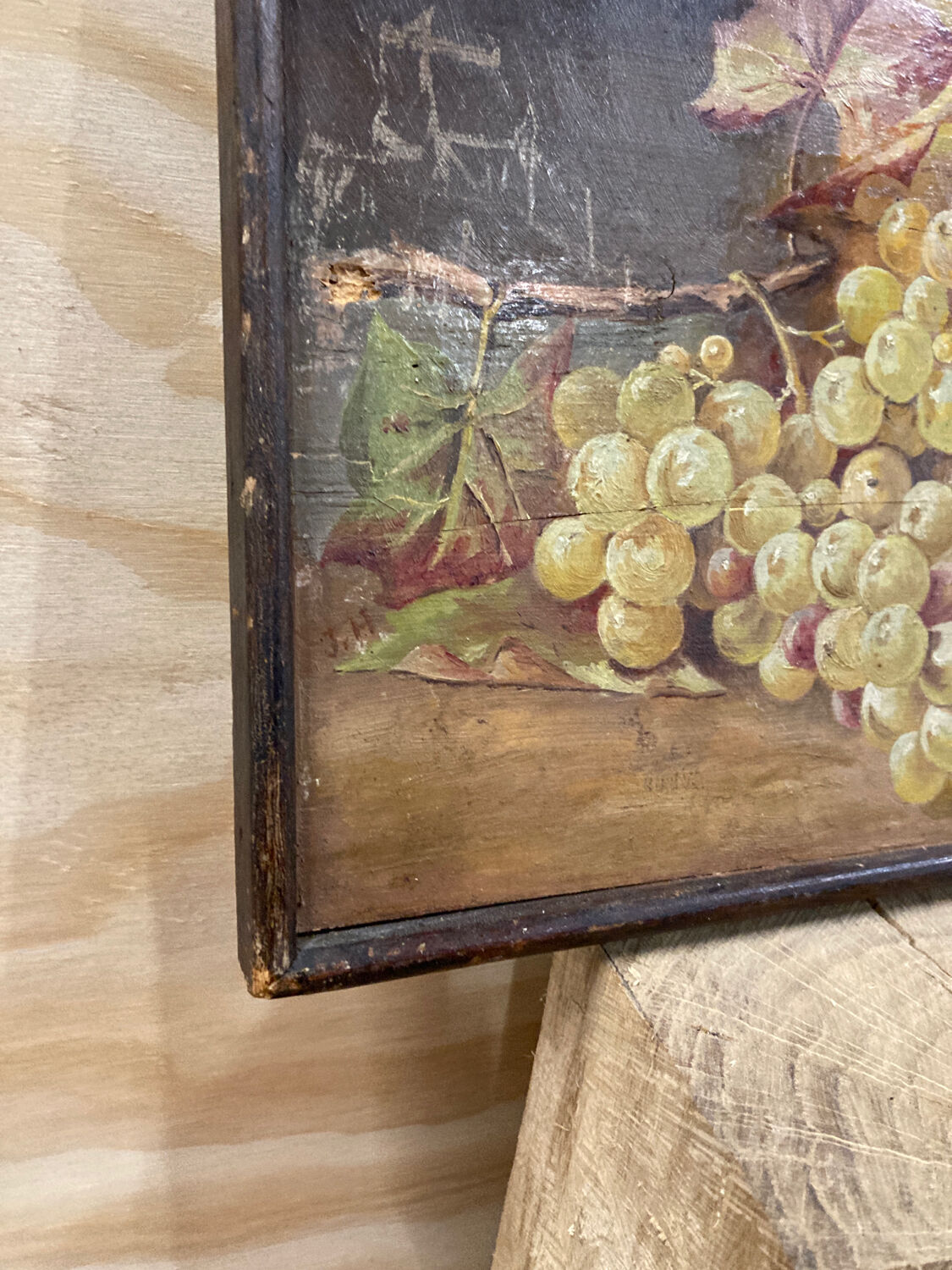 Still life on wood painted in oil 19th