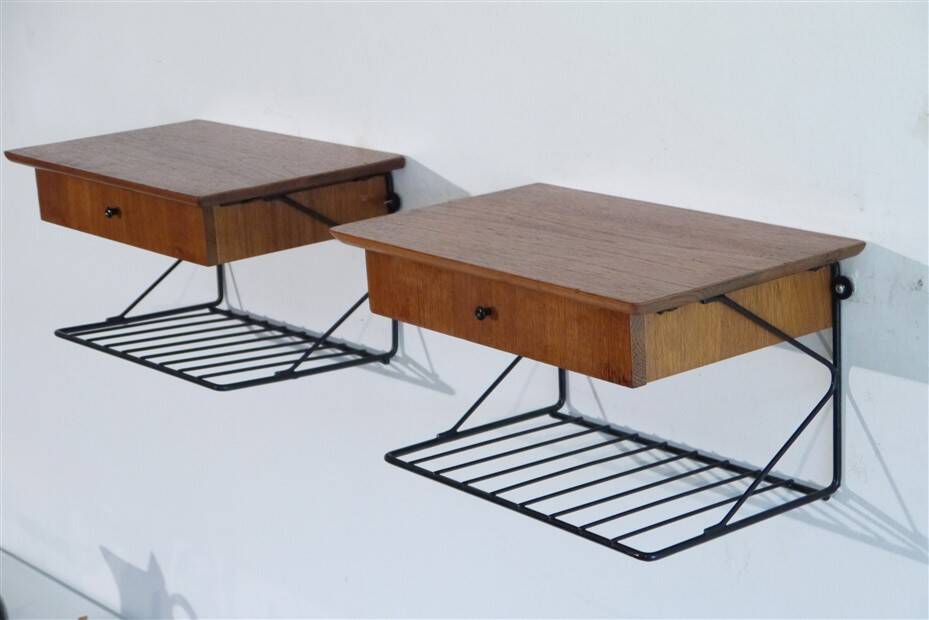 Paire de chevets à suspendre design scandinave 1960