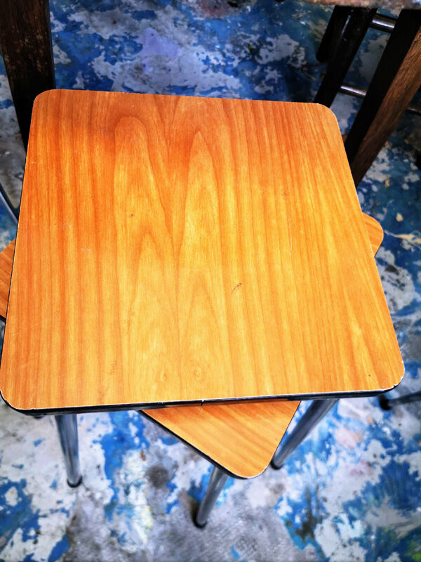 Pair of brown formica stools