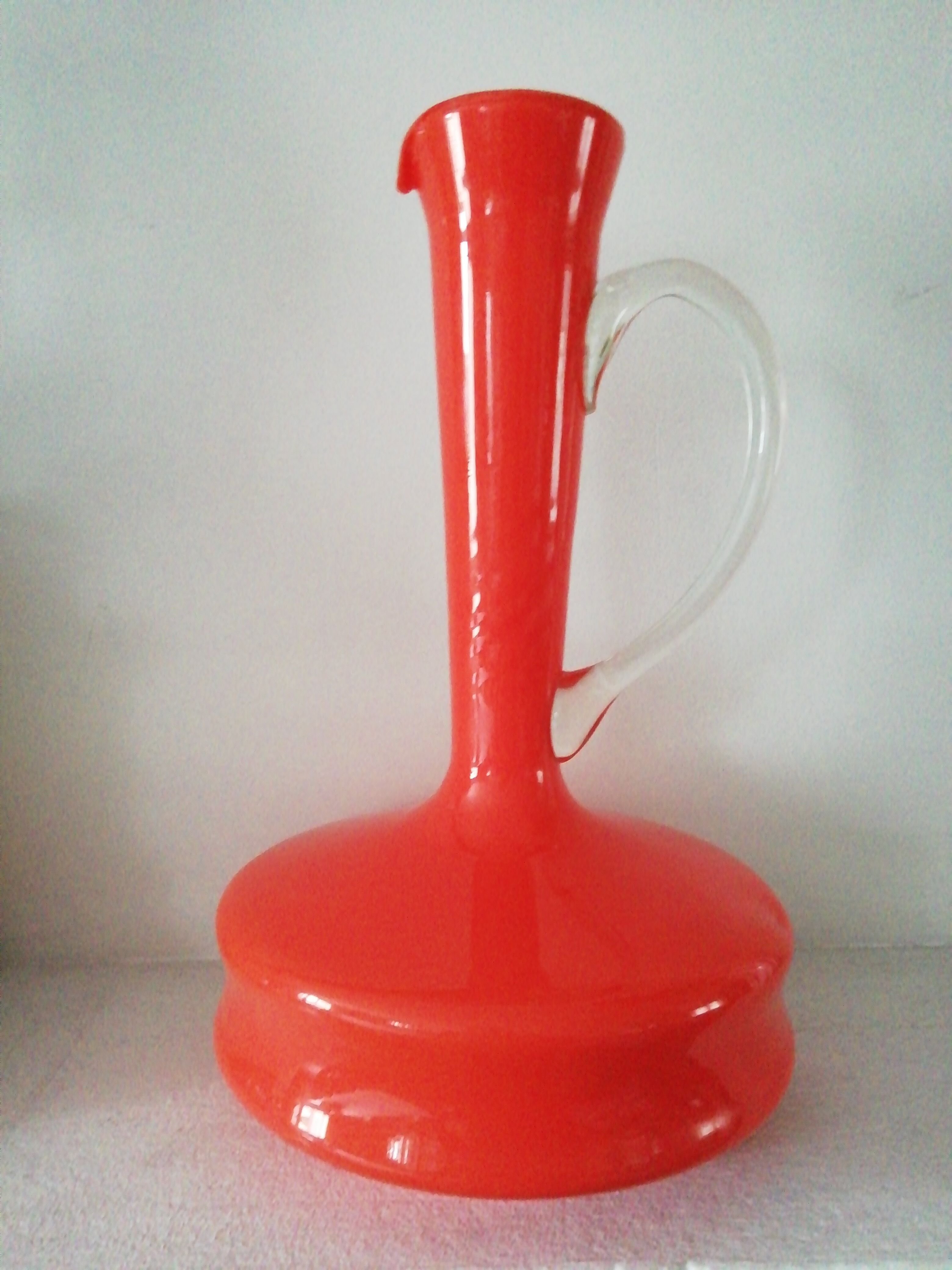 Vase, pichet verre Empoli orange année 70