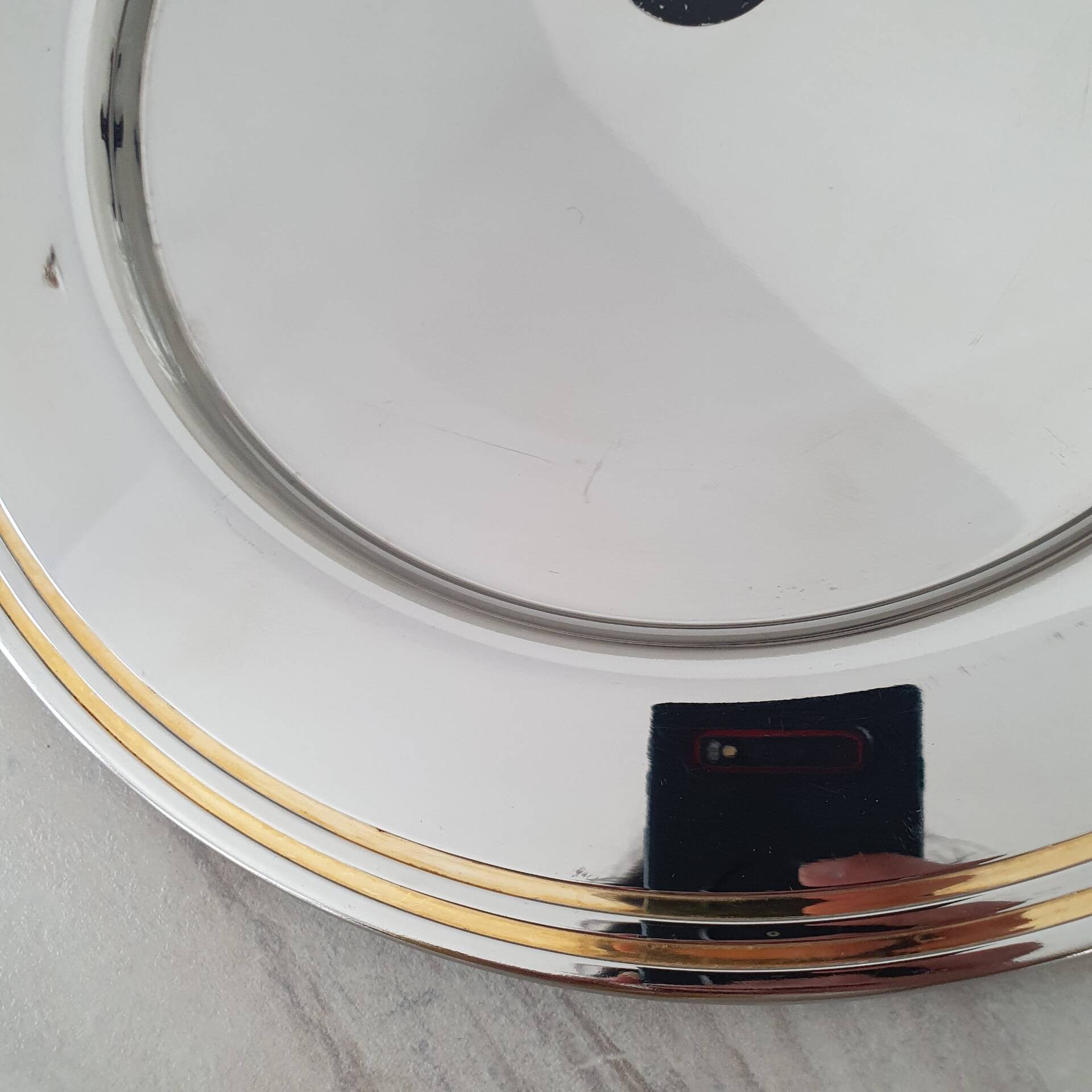 Alessi Ettore Sottsass / Serving plate stainless steel 18/10 and gold NG5100