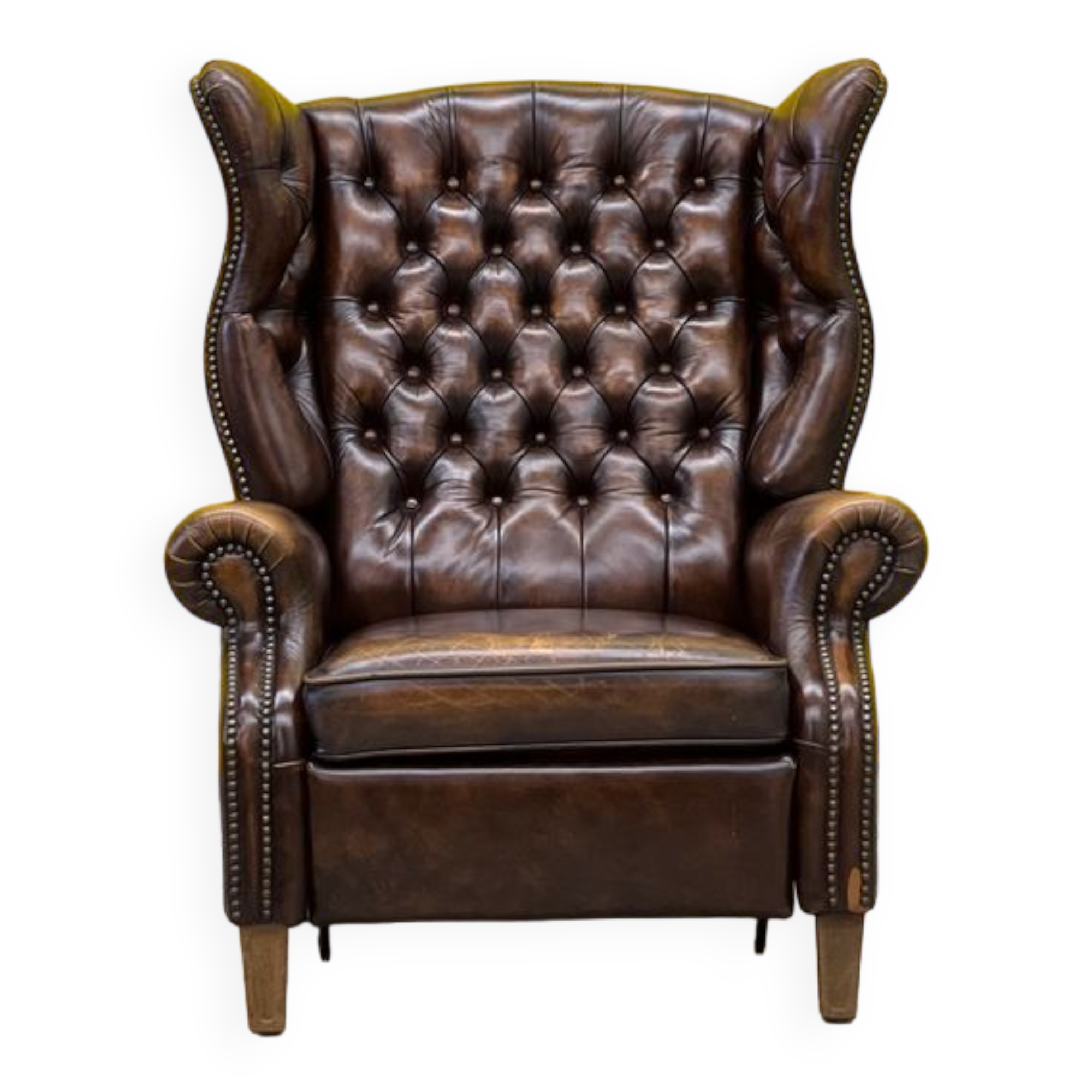 Brown vintage handmade chesterfield recliner armchair