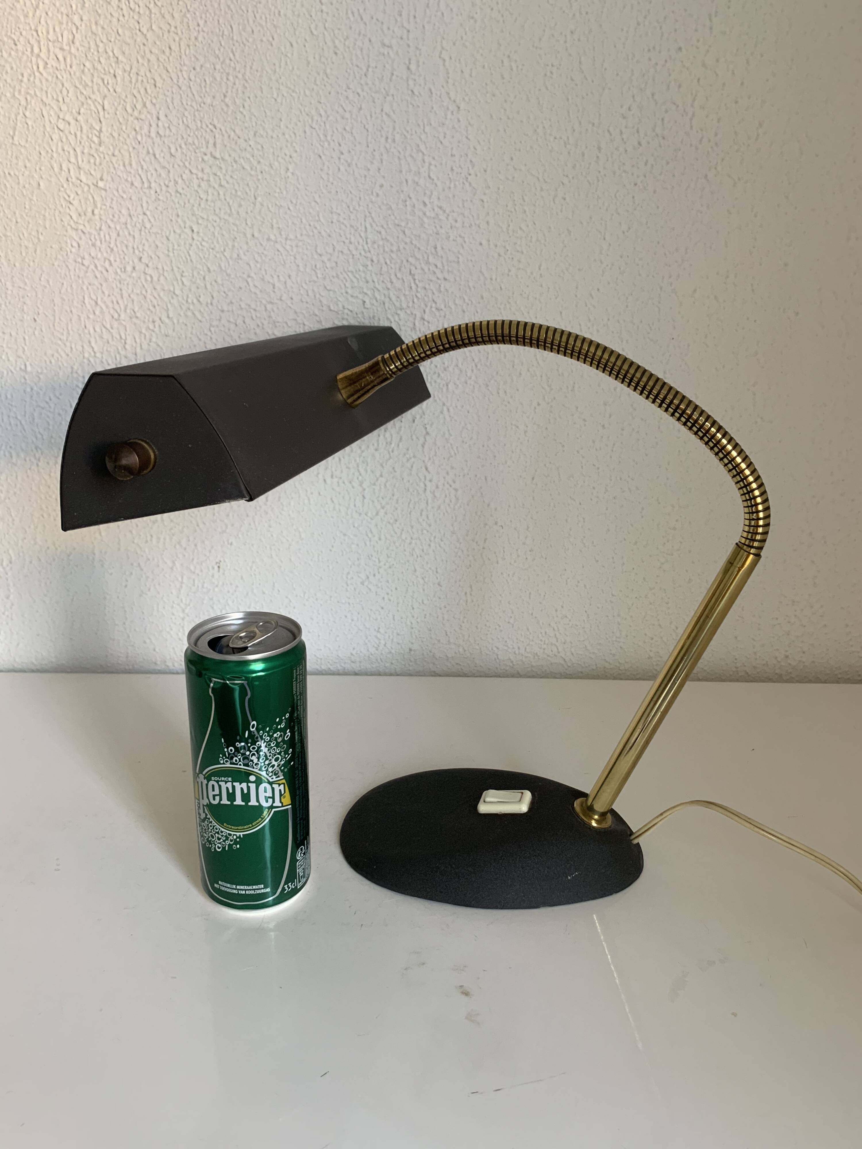 Lampe vintage 1960 de banquier Aluminor noire dorée bureau - 45cm