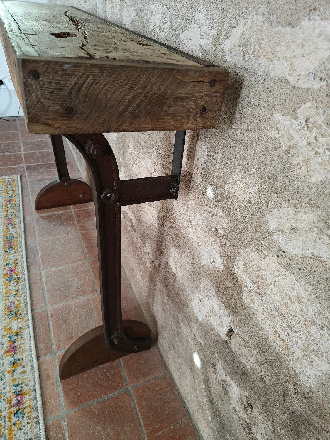 Oak and cast iron console, unique piece.