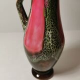 Old Pitcher, Jug, Carafe in Pink and Brown Ceramic Vallauris Style Vintage