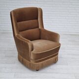 1960s, Danish high back armchair, original upholstery, green velour