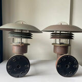 Pair of classic danish vintage MCM outdoor wall lamp in copper