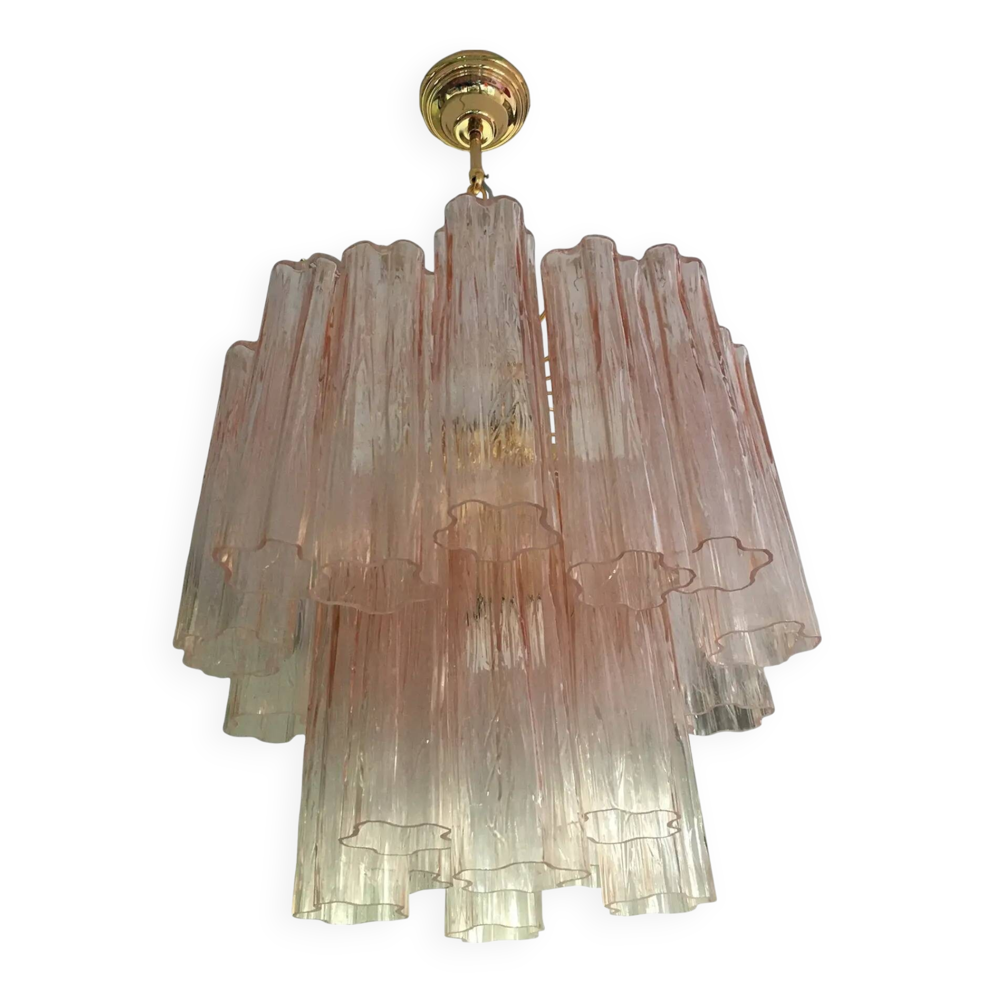 Venini-Style Pink Murano Glass Tronchi Chandelier – Italian Art Lighting