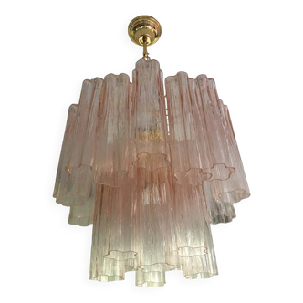 Venini-Style Pink Murano Glass Tronchi Chandelier – Italian Art Lighting