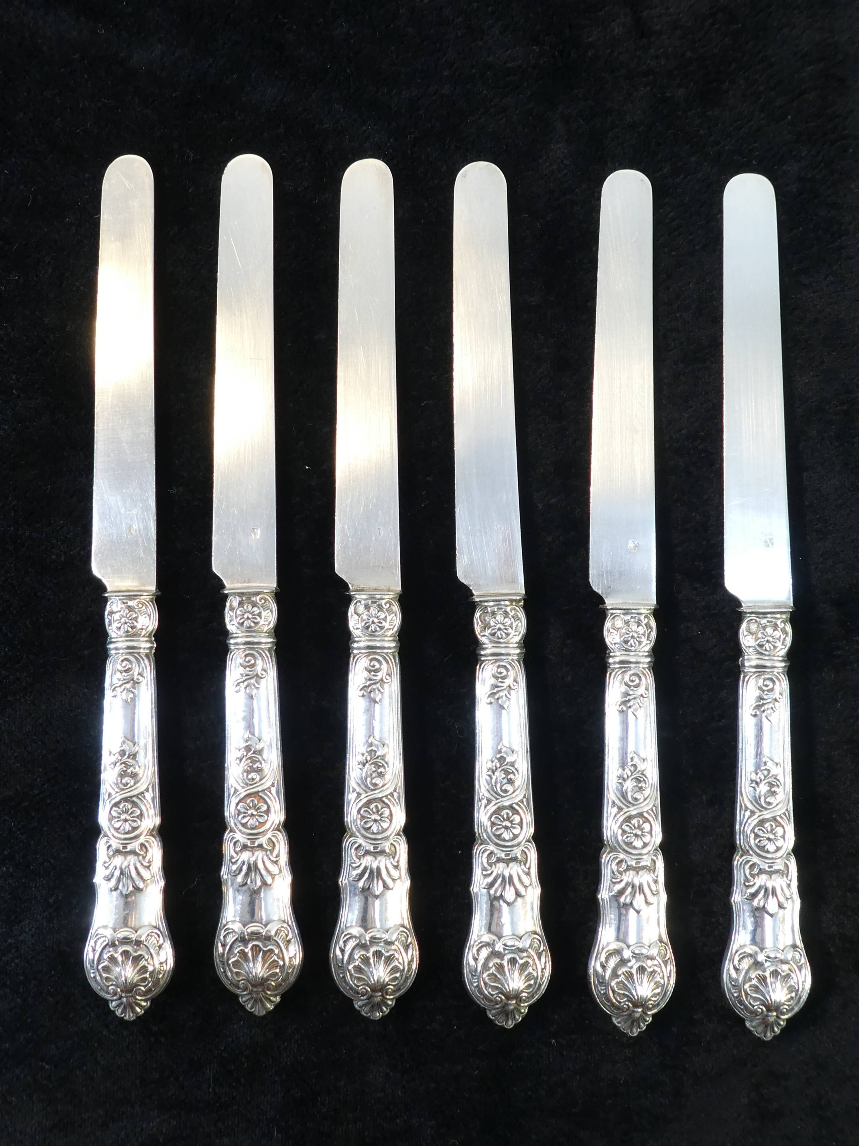6 dessert knives blade and handle in sterling silver