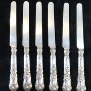 6 couteaux a dessert lame et manche en argent massif