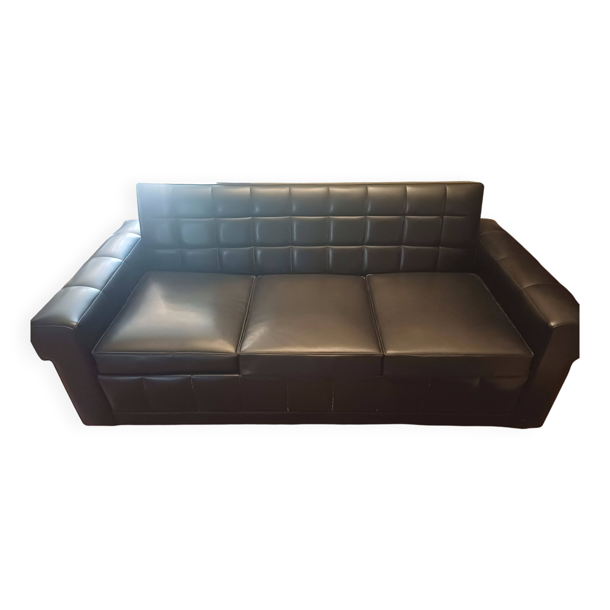 Canape vintage skai noir convertible