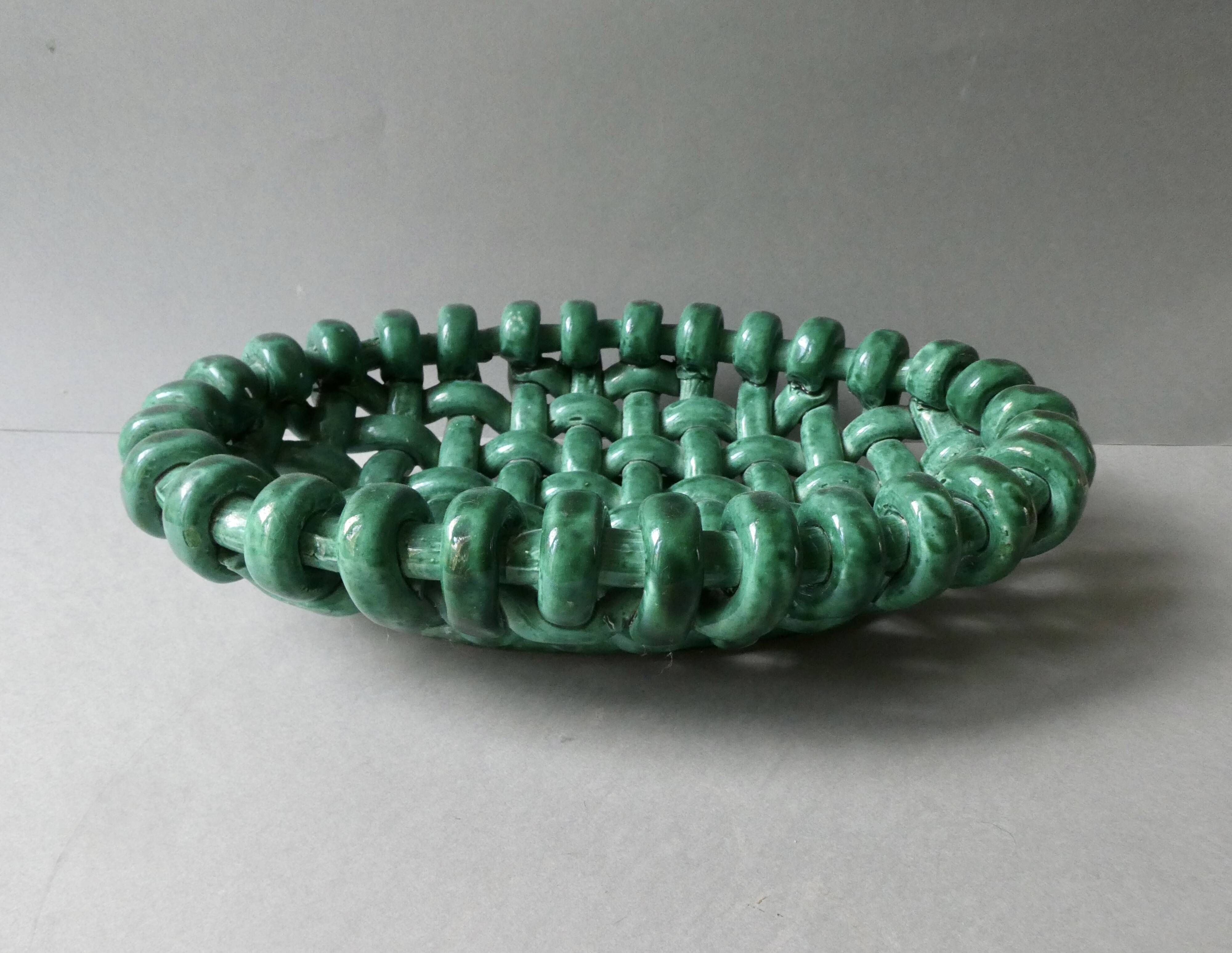 Large woven ceramic bowl Jérome Massier Vallauris, 1950s