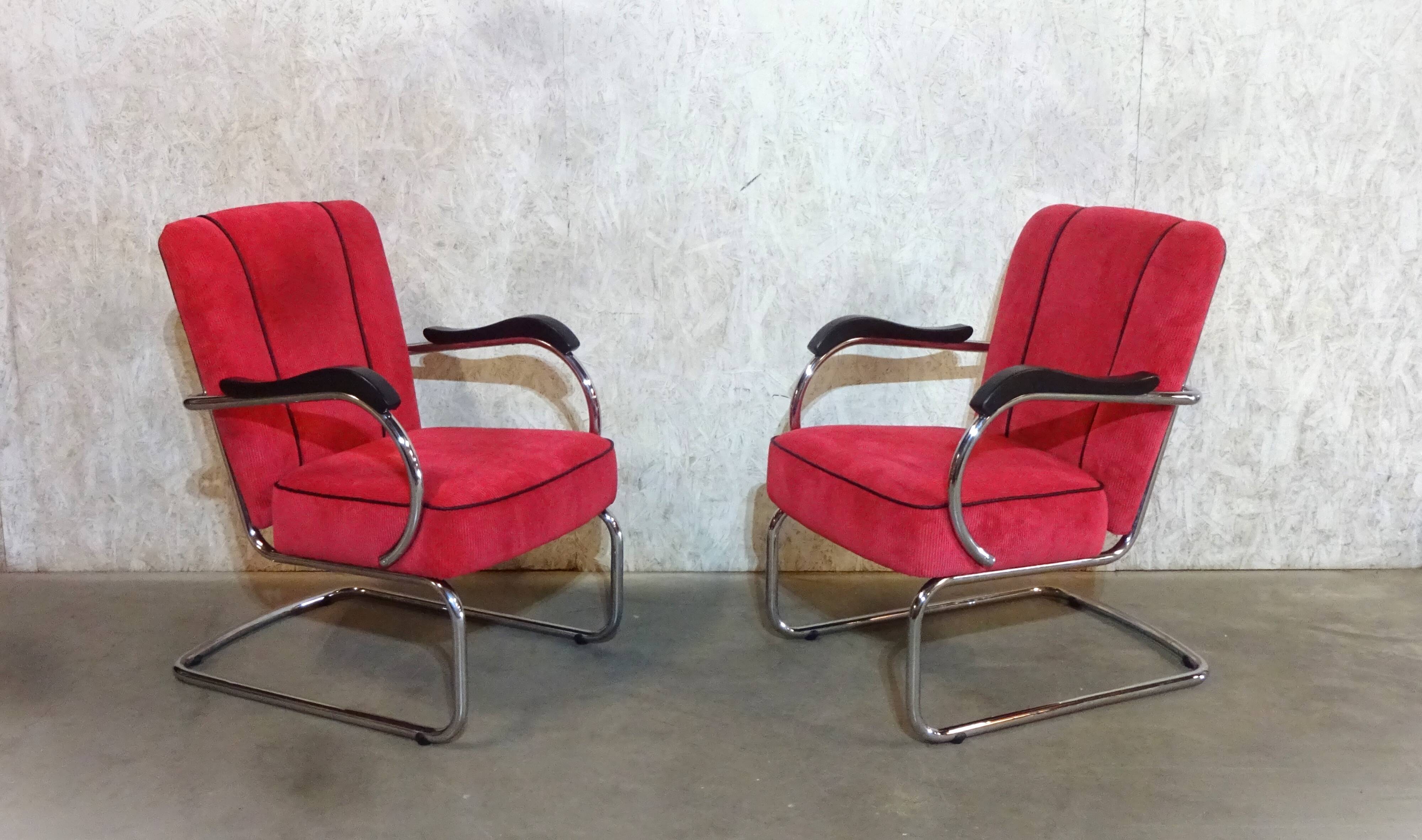 Vintage Bauhaus Style Tubular Easy Chairs from Kovona NP, 1950, Set of 2