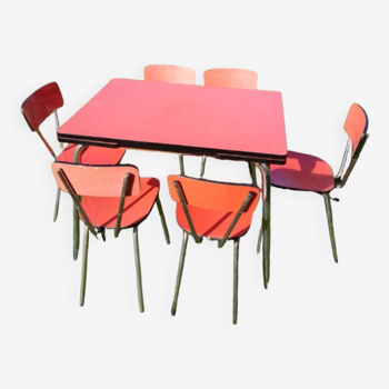 7 blue and red Formica chairs