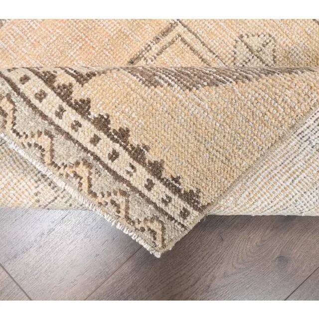 Vintage Beige Turkish Hand-Knotted Runner 83X348