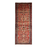 Tapis de couloir et d'escalier vintage géométrique style milieu du siècle, en laine nouée à la main.