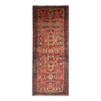 Vintage Mid-Century Geometric Runner, Hand-Knotted Wool Stair & Hallway Rug