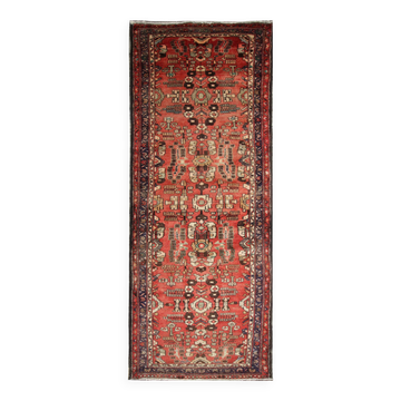 Vintage Mid-Century Geometric Runner, Hand-Knotted Wool Stair & Hallway Rug