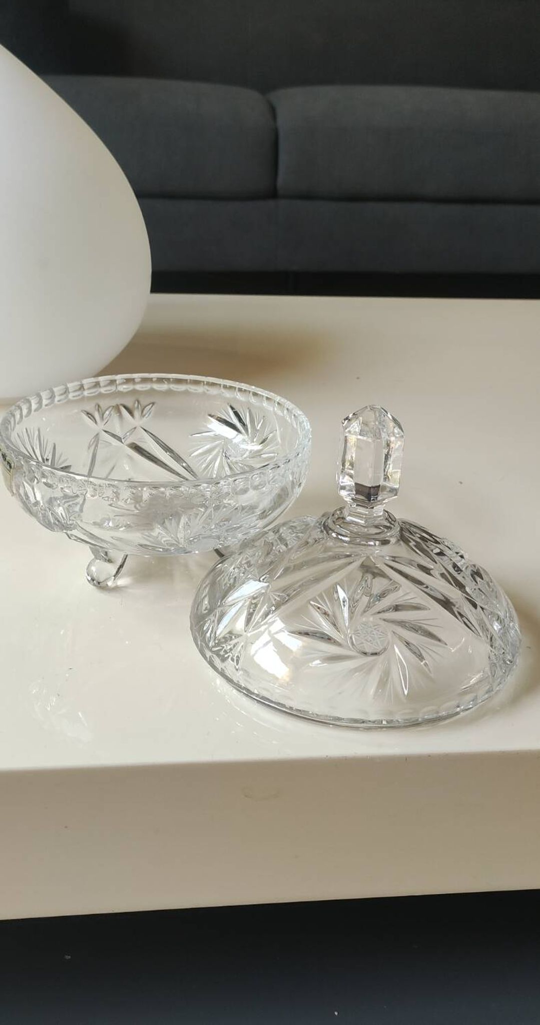 Bohemian cut crystal candy dish. Sophisticated star motifs.