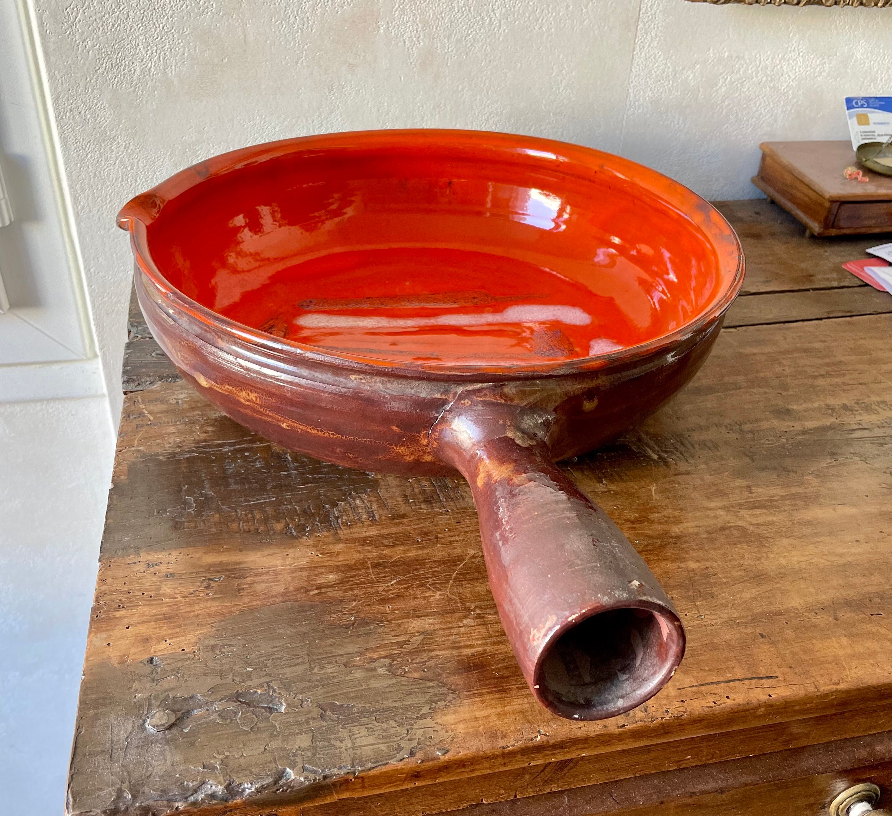 Very large ceramic frying pan by Juliette Derel, circa 1960