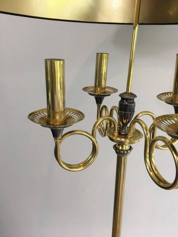 Floor lamp in brushed steel and brass. In the style of Maison Charles