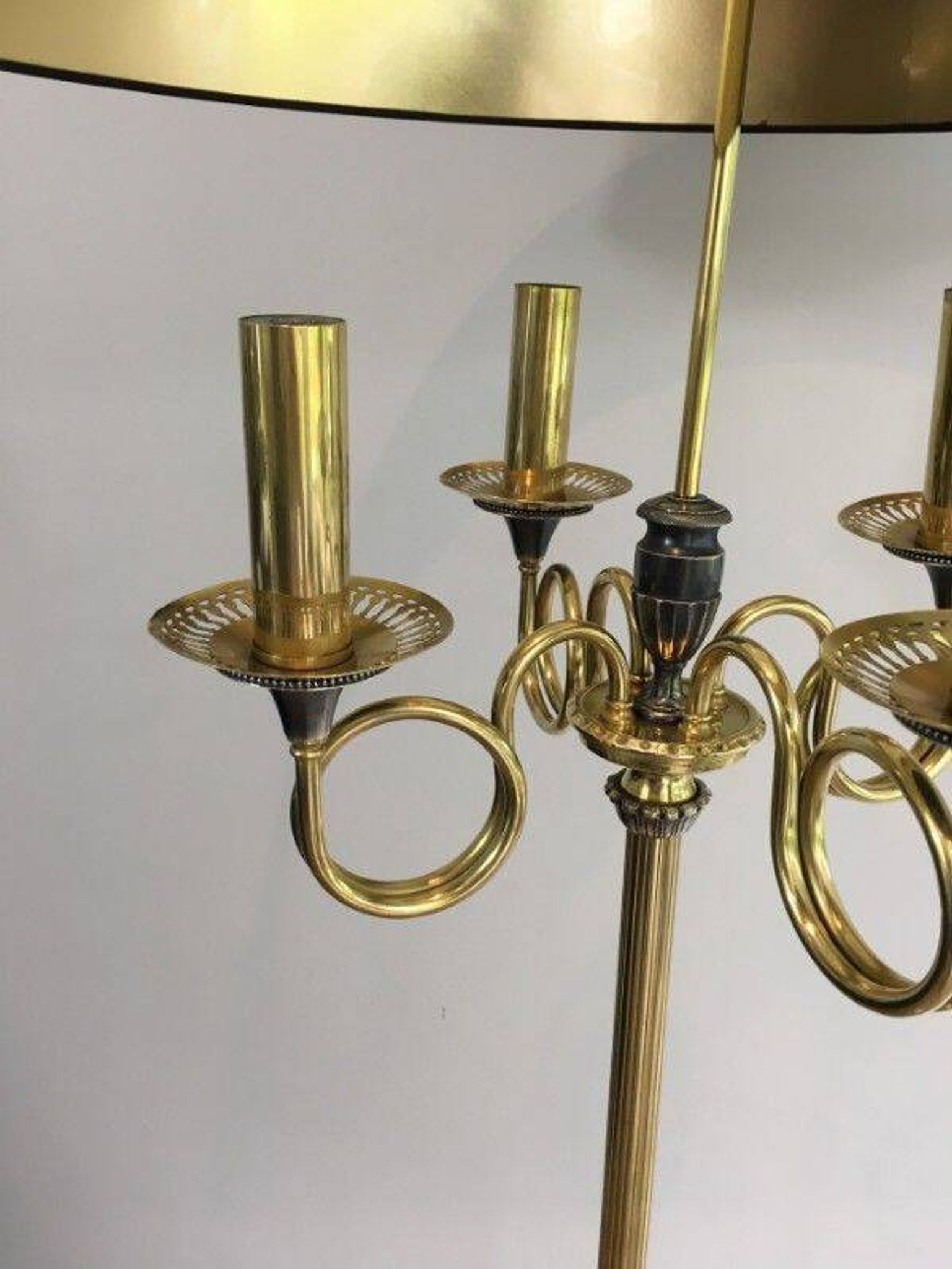Floor lamp in brushed steel and brass. In the style of Maison Charles