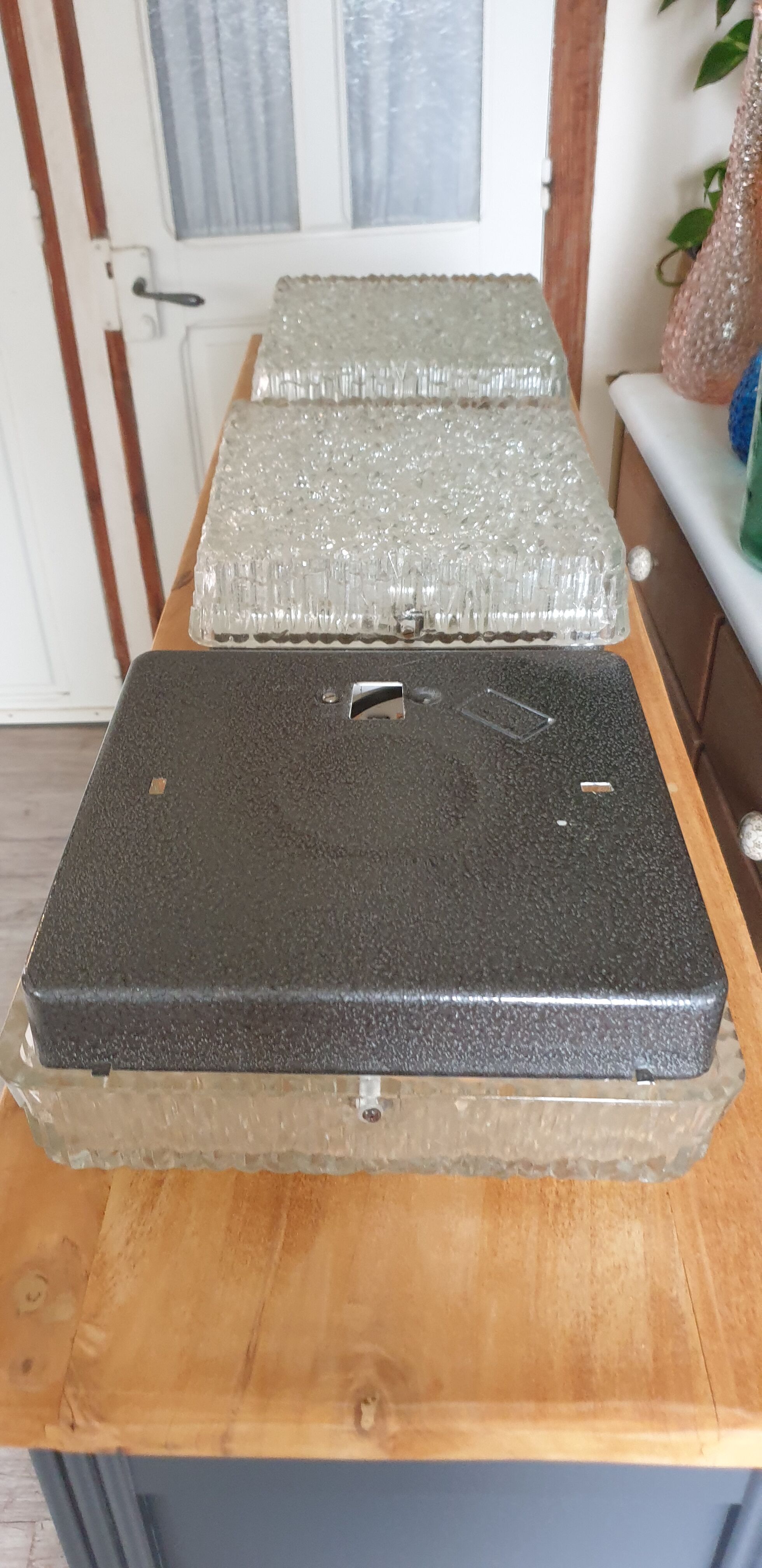 Set of three Holophane ceiling lights